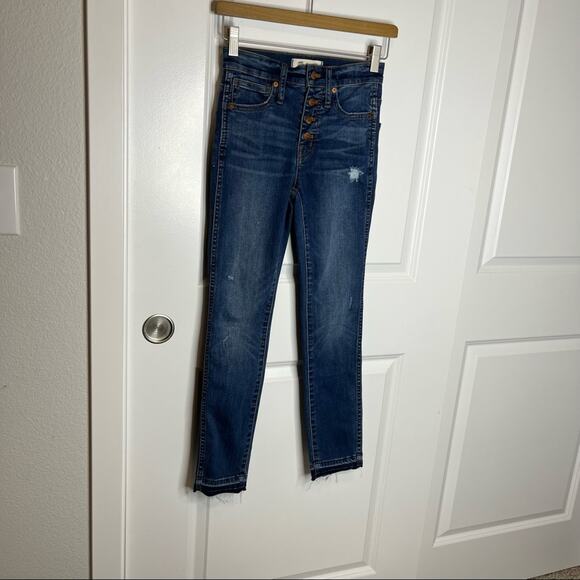 Madewell 10” High Rise Skinny Button Fly Raw Hem Jeans Size 23 - Picture 2 of 10